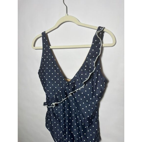 Summersalt Swimsuit Women's Size 10 Navy White polkadot modest ruffle one piece - Picture 2 of 4
